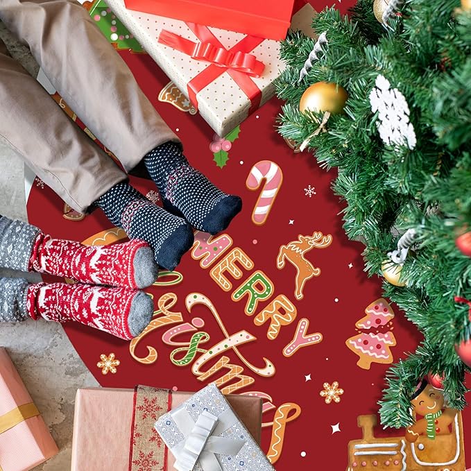 Capoda Red Christmas Tree Skirt Gingerbread Man Candy Christmas Tree Skirt 48 Inch Xmas Tree Mat Gingerbread Christmas Tree Skirts Mat for Holiday Christmas Party Decorations Indoor Outdoor