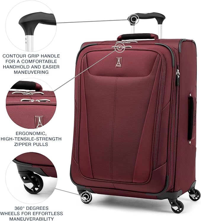 Travelpro Maxlite 5 Softside Expandable Luggage with 4 Spinner Wheels, Lightweight Suitcase, Men and Women, Burgundy, 2-Piece Set (21/29)
