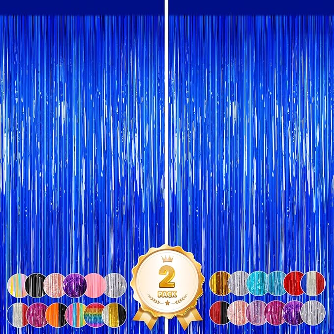 2Pack Blue Party Decorations, Blue Tinsel Backdrop Streamers Ocean Party Decor Door Streamers Birthday Wedding Decorations Tinsel Foil Fringe Curtains Photo Booth Props Bachelorette Anniversary Decors