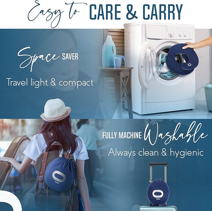 BCOZZY Travel Neck Pillow for Airplane– Patented Double Support for Head, Neck, and Chin. Best for Long Flights, Plane Sleeping, and Car Rides. Adjustable Size. Washable. Carry Bag. Large, Purple