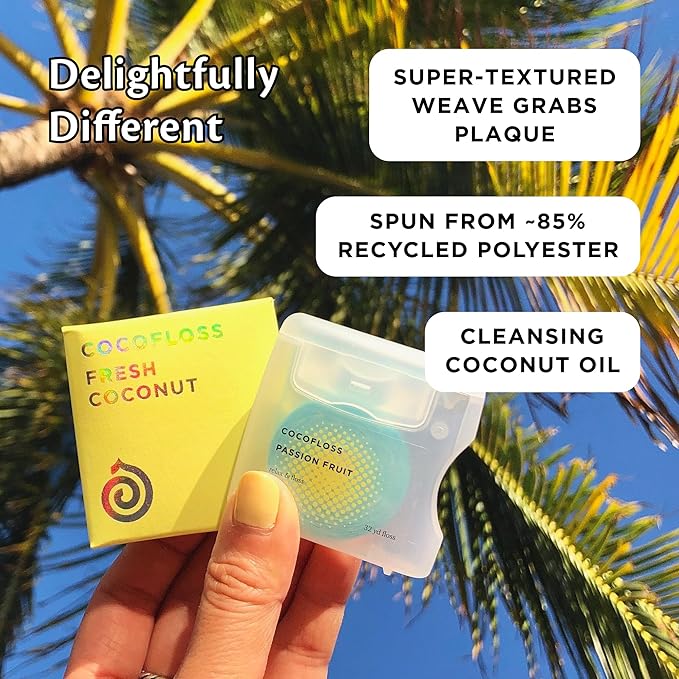 Cocolab Woven Dental Floss, Dentist-Designed Oral Care, Coconut Scent, Waxed, Expanding, Kid-Friendly String Floss with Coconut Oil, 4 Spools (33 yd Each)