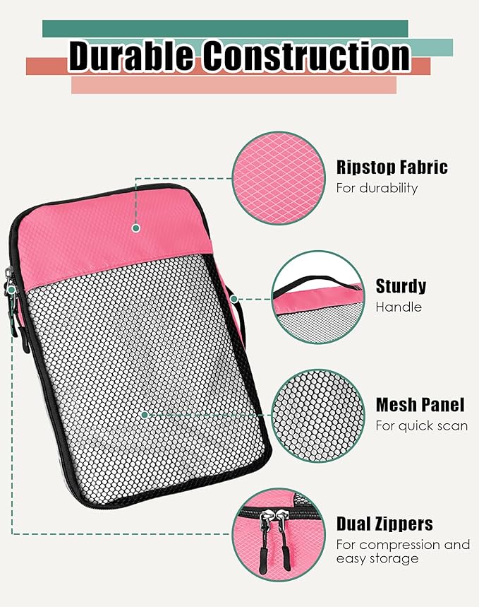 WTREE 4-Piece Packing Cubes Travel Accessories Set for Suitcases - Luggage Organizer Bags with Double Zipper - Mesh Top - Small - Pink