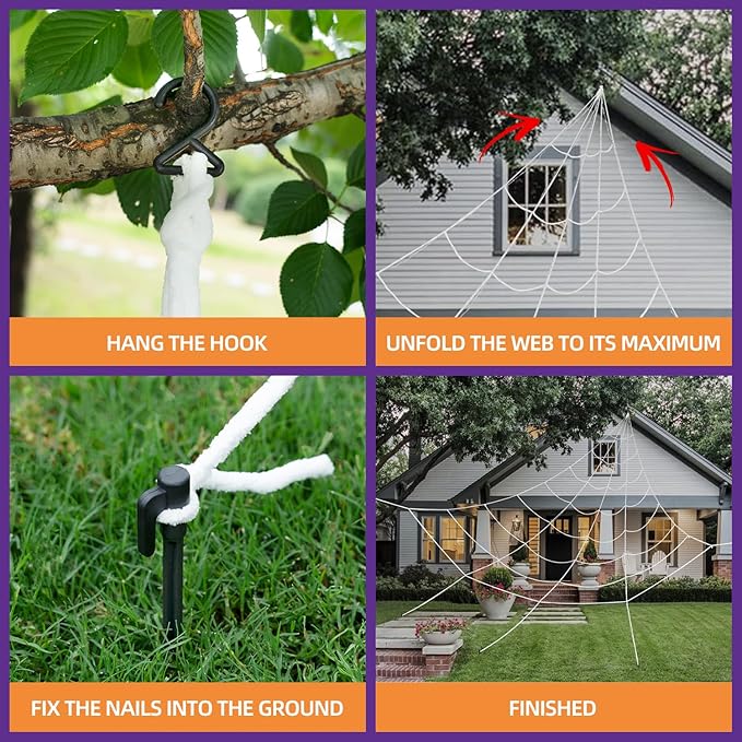 Halloween Decorations Outdoor and Indoor, 250 LED Halloween Spider Web Light Decorations, 200" Large Light Up Spider Web for Yard(Purple)