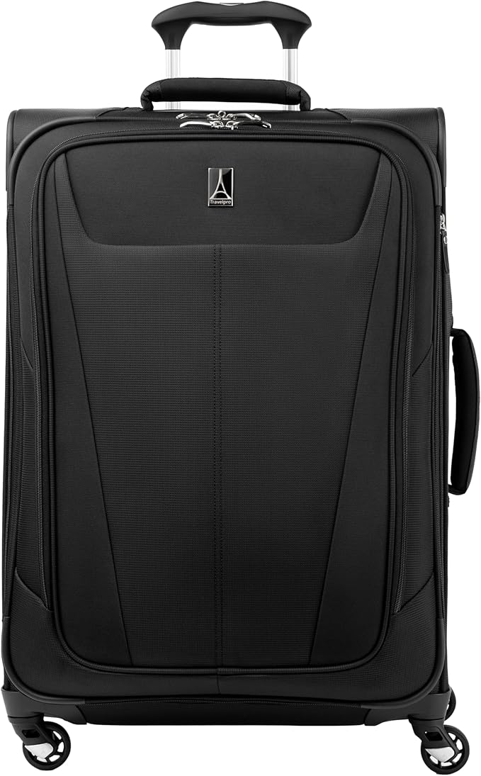 Travelpro Maxlite 5 Softside Expandable Luggage with 4 Spinner Wheels, Lightweight Suitcase, Men and Women, Black, Checked-Medium 25-Inch