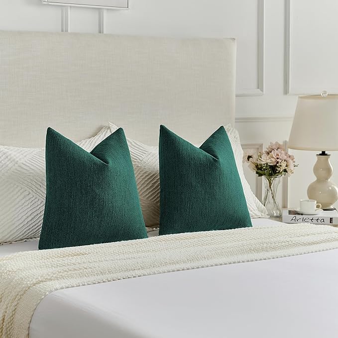 FUTEI Teal Chenille Decorative Throw Pillow Covers 12x20 Inch Set of 2,Soft Cozy Faux Linen Textured Lumbar Pillow Cases,Farmhouse Home Decor for Couch Living Room