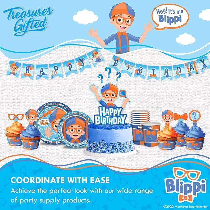 Treasures Gifted Officially Licensed Blippi Birthday Party Supplies - Pack of 3 - Large Rectangular Blippi Tablecloth 54in x 108in - Blippi Party Decorations for Tabletop - Happy Birthday Tablecloth