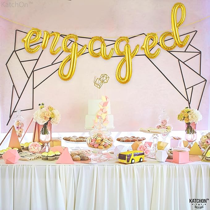 KatchOn, Gold Engaged Balloons Letters - 16 Inch | Balloons for Engagement Decorations | Engaged Banner for Bachelorette Party Decorations