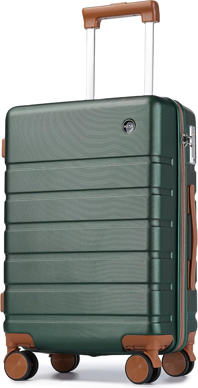Hulsin Carry on Luggage Suitcase, 22x14x9 Airline Approved 20 Inch Hardside Carry-on Luggage with Spinner Wheels, Hard Shell Luggage with TSA Lock, Hard Case Small Travel Suitcase (Green, 20-Inch)