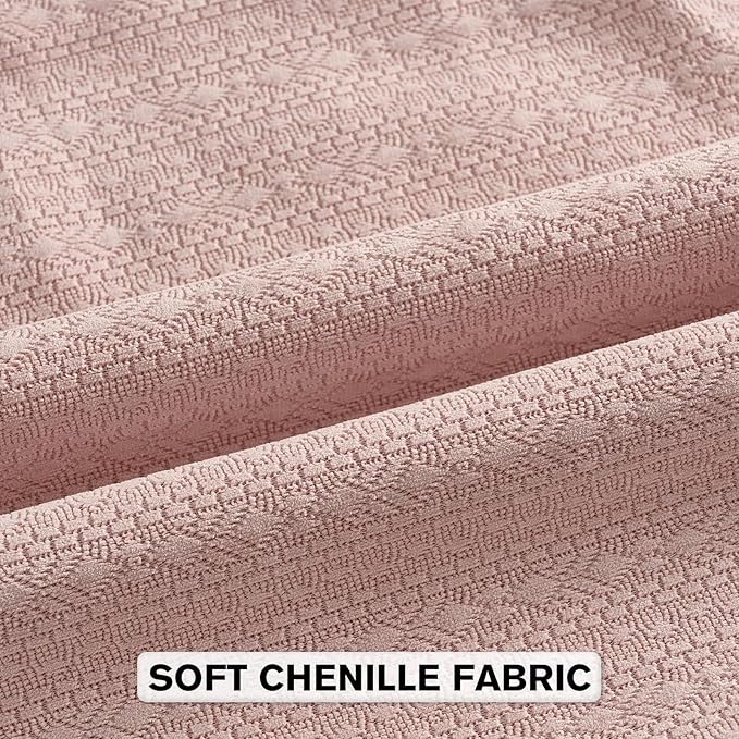 FUTEI Pink Chenille Throw Pillow Covers 20x20 Inch Set of 2,Soft Striped & Diamond Textured Cushion Cases,Modern Home Decor for Couch Living Room