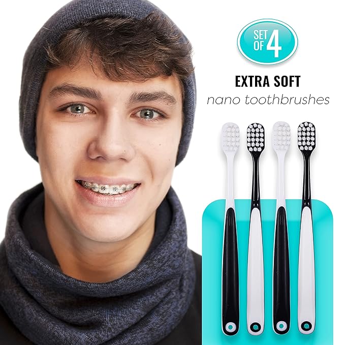 Extra Soft Toothbrush for Sensitive Gums - Ultra Soft Bristles, Perfect for Adults (4 Pack - Extra Wide)