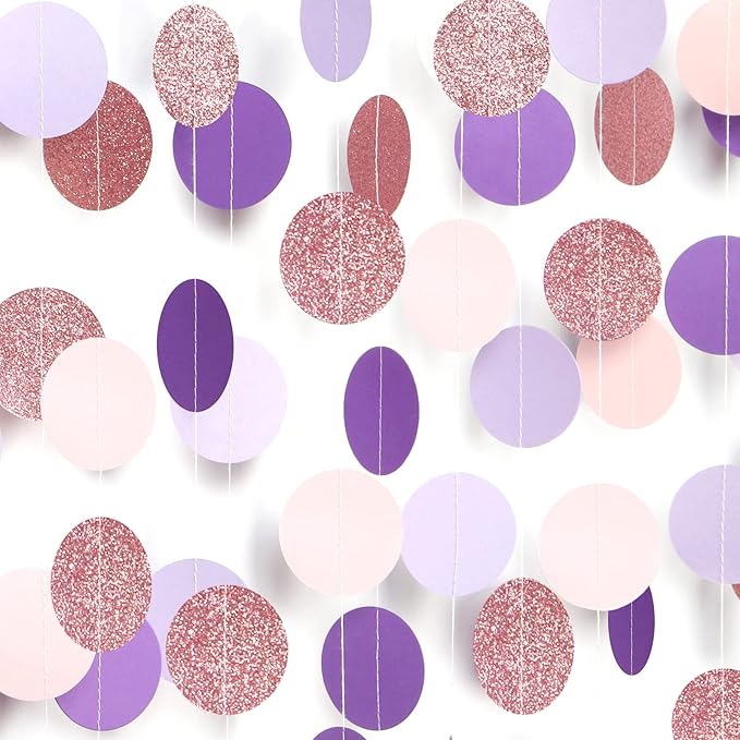 Rose-Gold Pink-Purple Party-Decorations Streamers Garland - 52Ft Baby Shower Decorations for Girl Women Birthday Hanging Paper Banner,Bachelorette Wedding Engagement Decor Banners Lasting Surprise