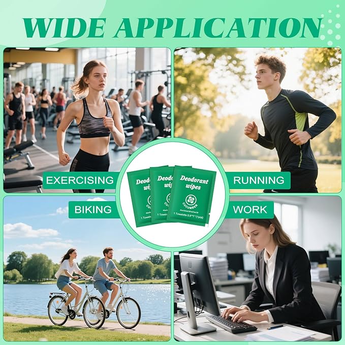 Travel Deodorant Wipes Individually Wrapped,Body Wipes to Clean Skin for Women Men（Cucumber,pack of 100)