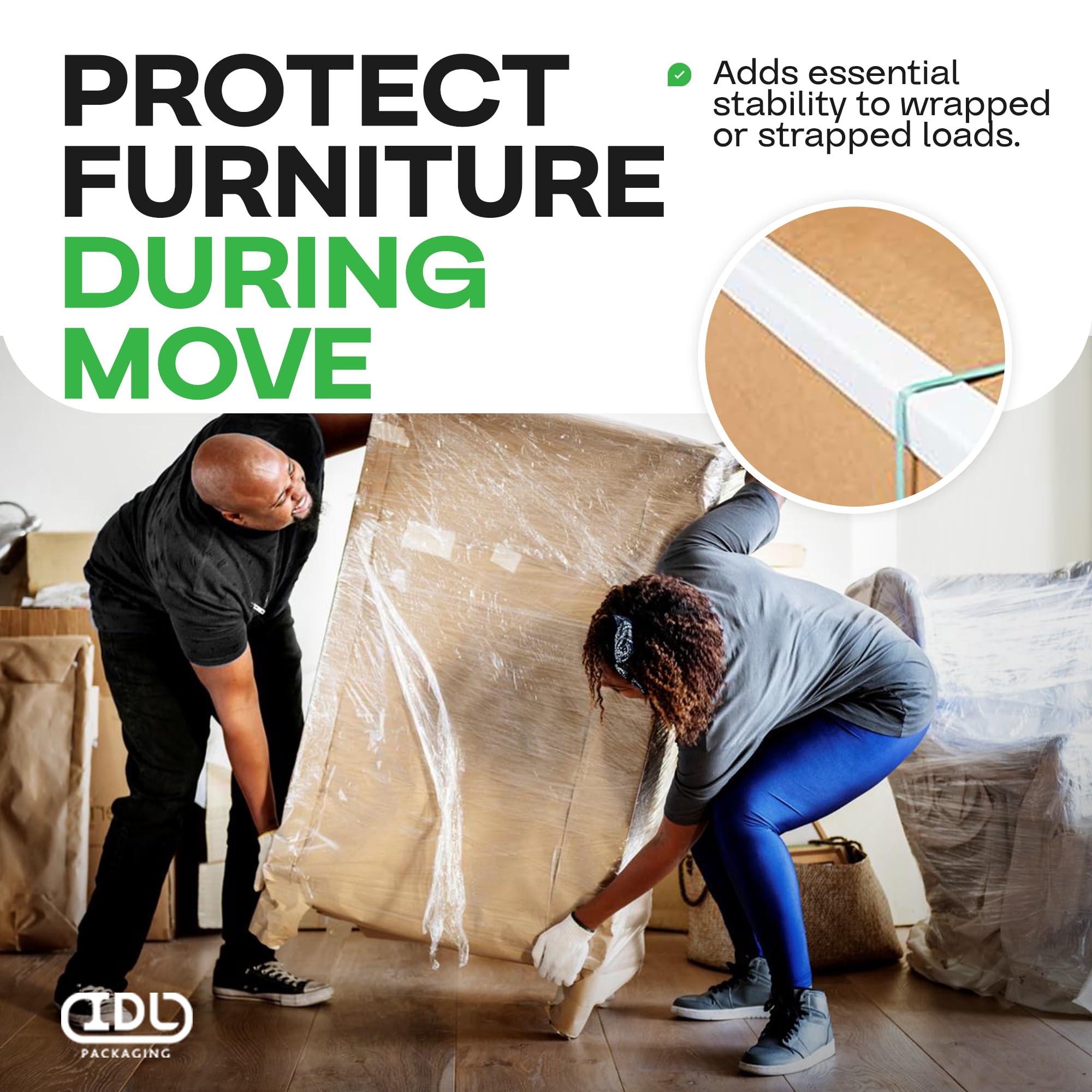 IDL Packaging 2" x 2" x 12" Cardboard Edge Protector, Pack of 200 - White Kraft Cardboard Corners for Shipping - V-Board Reinforced