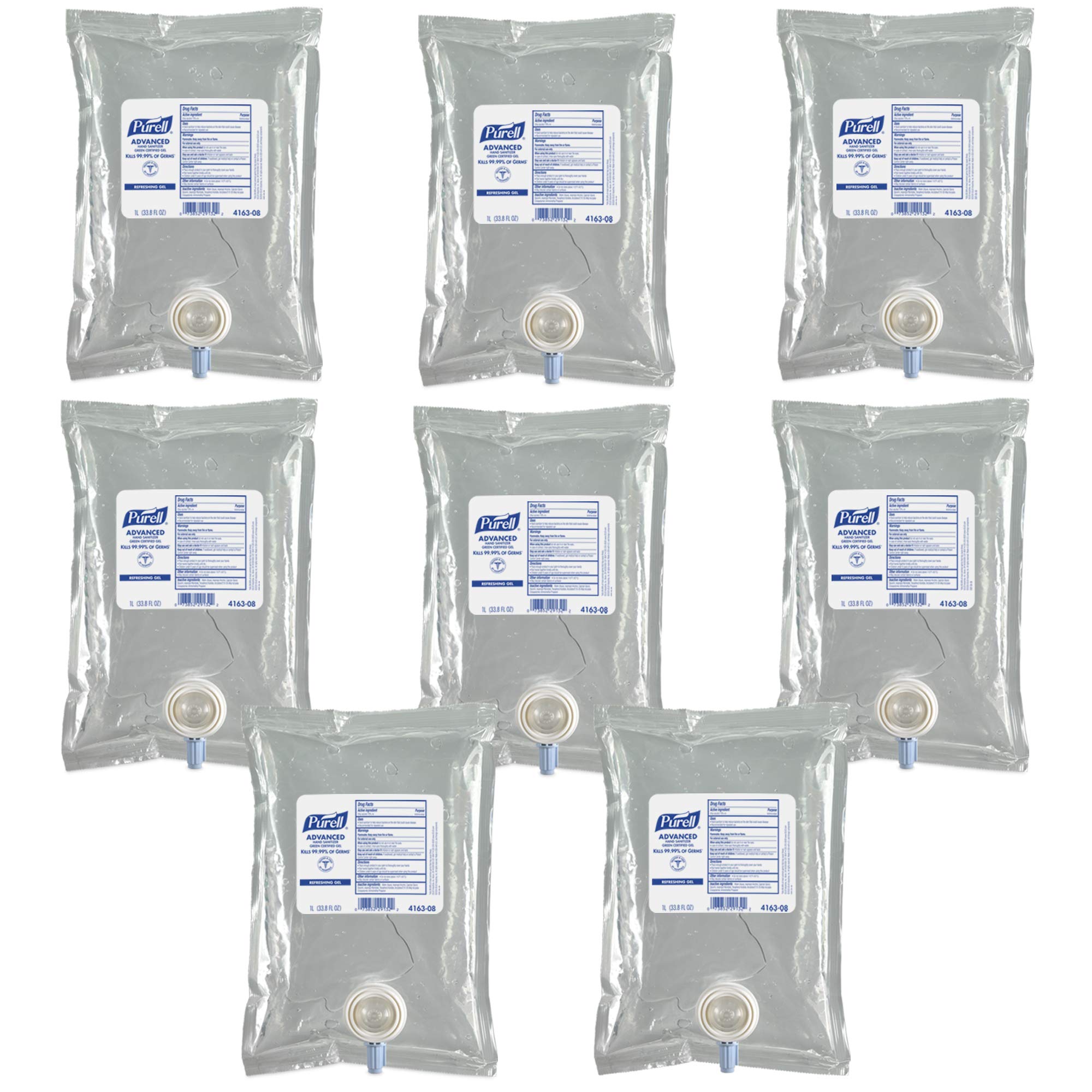PURELL Advanced Hand Sanitizer Green Certified Gel, Fragrance Free, 1000 mL Refill for CS2 and NXT Manual Hand Sanitizer Dispenser (Pack of 8) - 4163-08