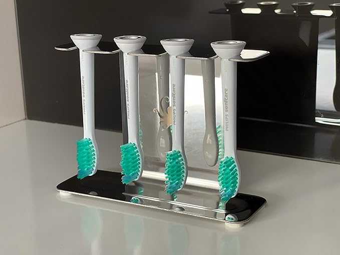 Stainless Steel Electric Toothbrush Head Holder, Compatible with Oralb Braun, Sonicare, Waterpik, Adhesive or Free-Standing Installation