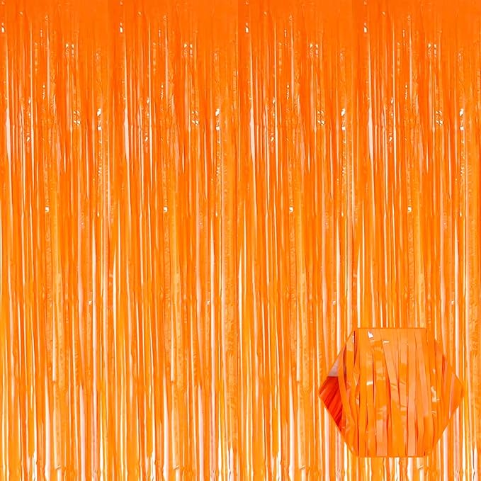 3 Pack Macaron Orange Foil Fringe Curtain Backdrop, 3.28Ft x 6.6Ft Metallic Tinsel Foil Fringe Streamer Curtains for Photo Booth, Christmas Day, Thanksgiving, Wedding, New Year Party Decorations