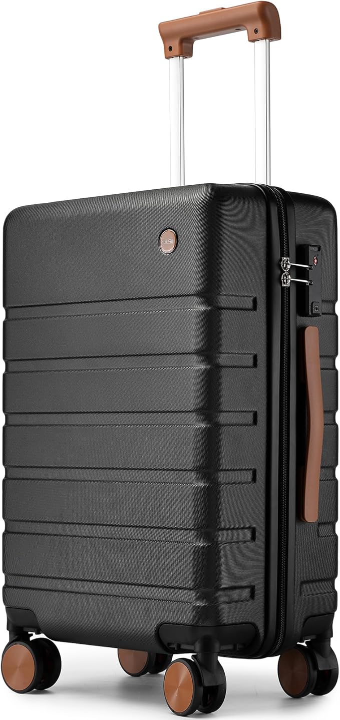 Hulsin Carry on Luggage Suitcase, 22x14x9 Airline Approved 20 Inch Hardside Carry-on Luggage with Spinner Wheels, Hard Shell Luggage with TSA Lock, Hard Case Small Travel Suitcase (Black, 20-Inch)
