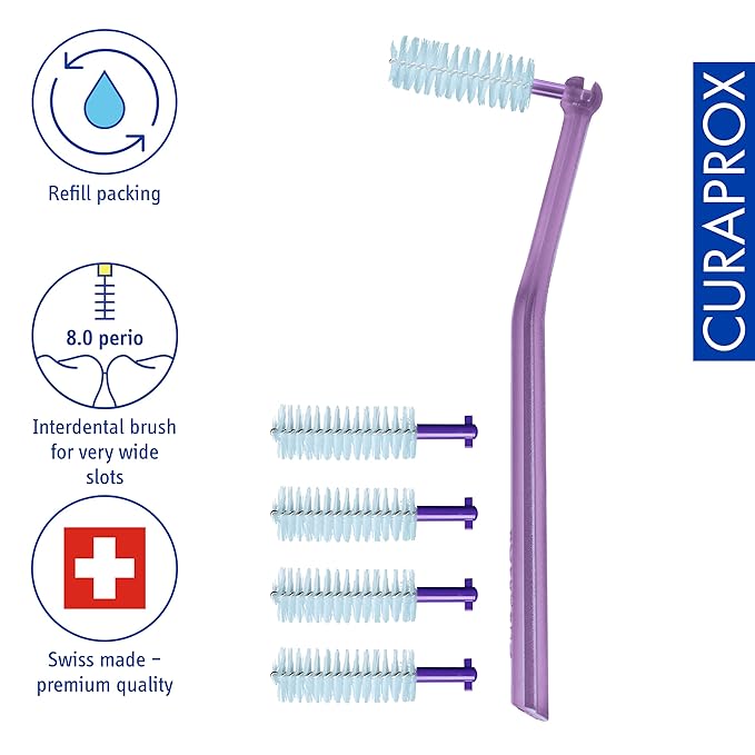 Curaprox Interdental Brush Set CPS 408 Perio – for Wider Gaps & Gum Care | Includes 5 Brushes & Ergonomic Holder for Comfortable Cleaning | Swiss Made