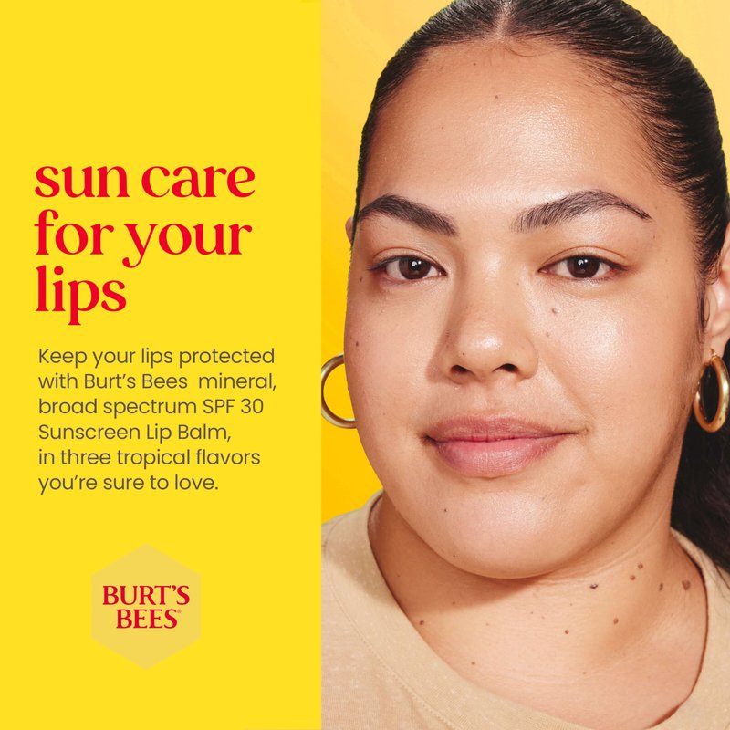 Burts Bees SPF 30 Lip Balm, Island Getaway, Coco Loco, Beaches & Cream, Tropic Like It's Hot, Water-Resistant Sun Care, Natural Origin Lip Treatment, 0.15 oz., Three Tubes