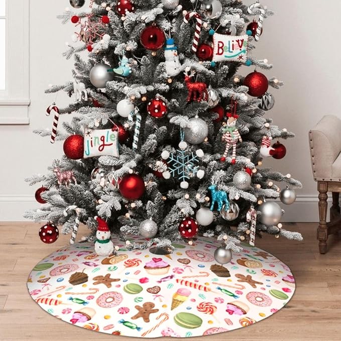 Candy Gingerbread Man Tree Skirt Xmas Tree Mat Christmas Ornaments Decorations Holiday Party Indoor Outdoor 36"