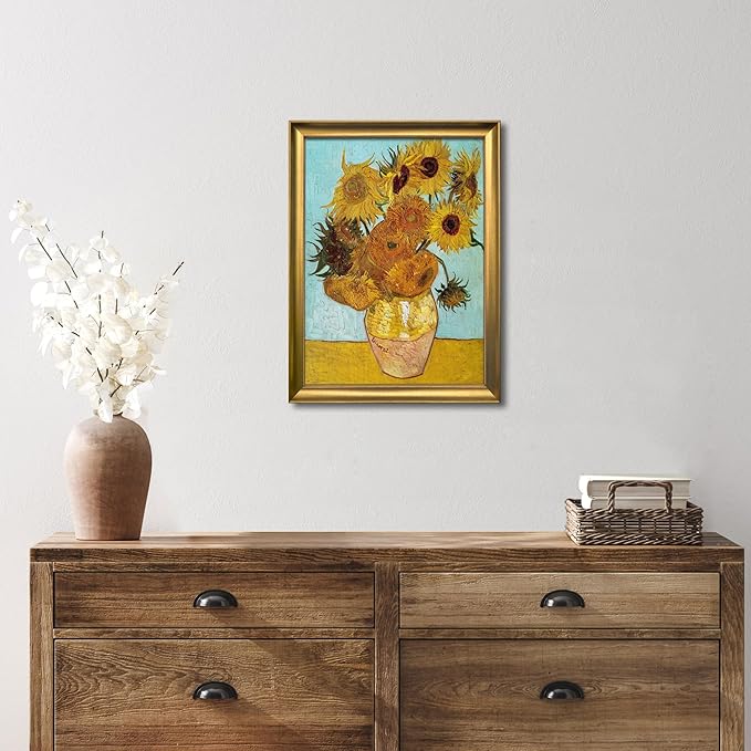 Wieco Art Framed Wall Art Canvas Prints of Sunflower by Vincent Van Gogh Paintings Reproduction Abstract Wall Decorations for Living Room Bronze Gold Frame