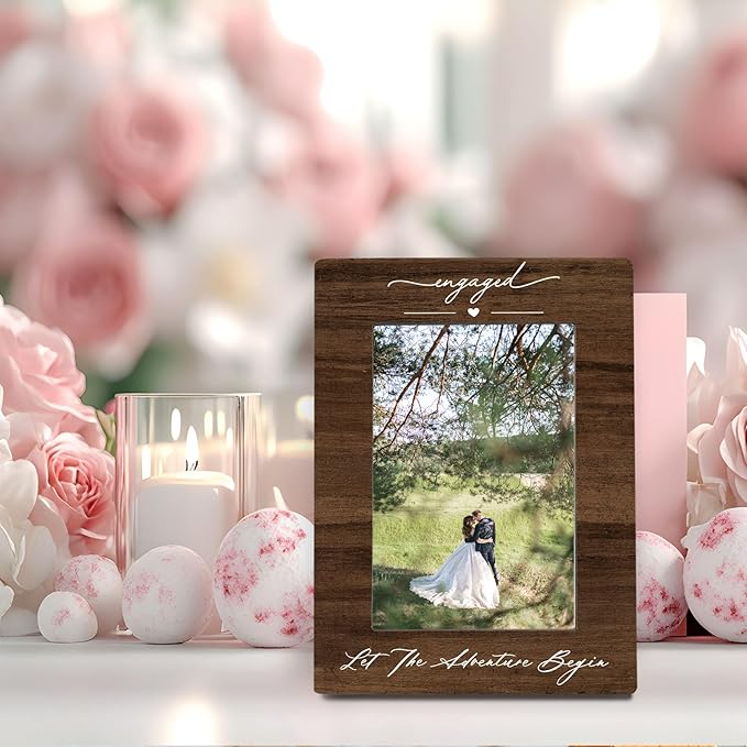 Wedding Engagement 4x6 Picture Frame, Just Engaged Photo Frame, Wedding Gifts for Newlyweds Couples Wife Husband, Newly Engaged Wedding Photo Frames for Desk Decor