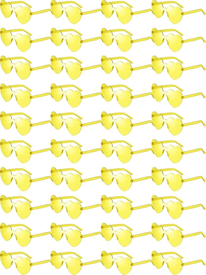 Weewooday 40 Pairs Heart valentines Glasses Rimless Heart Shaped Frameless Sunglasses Transparent Sunglasses Tinted Eyewear