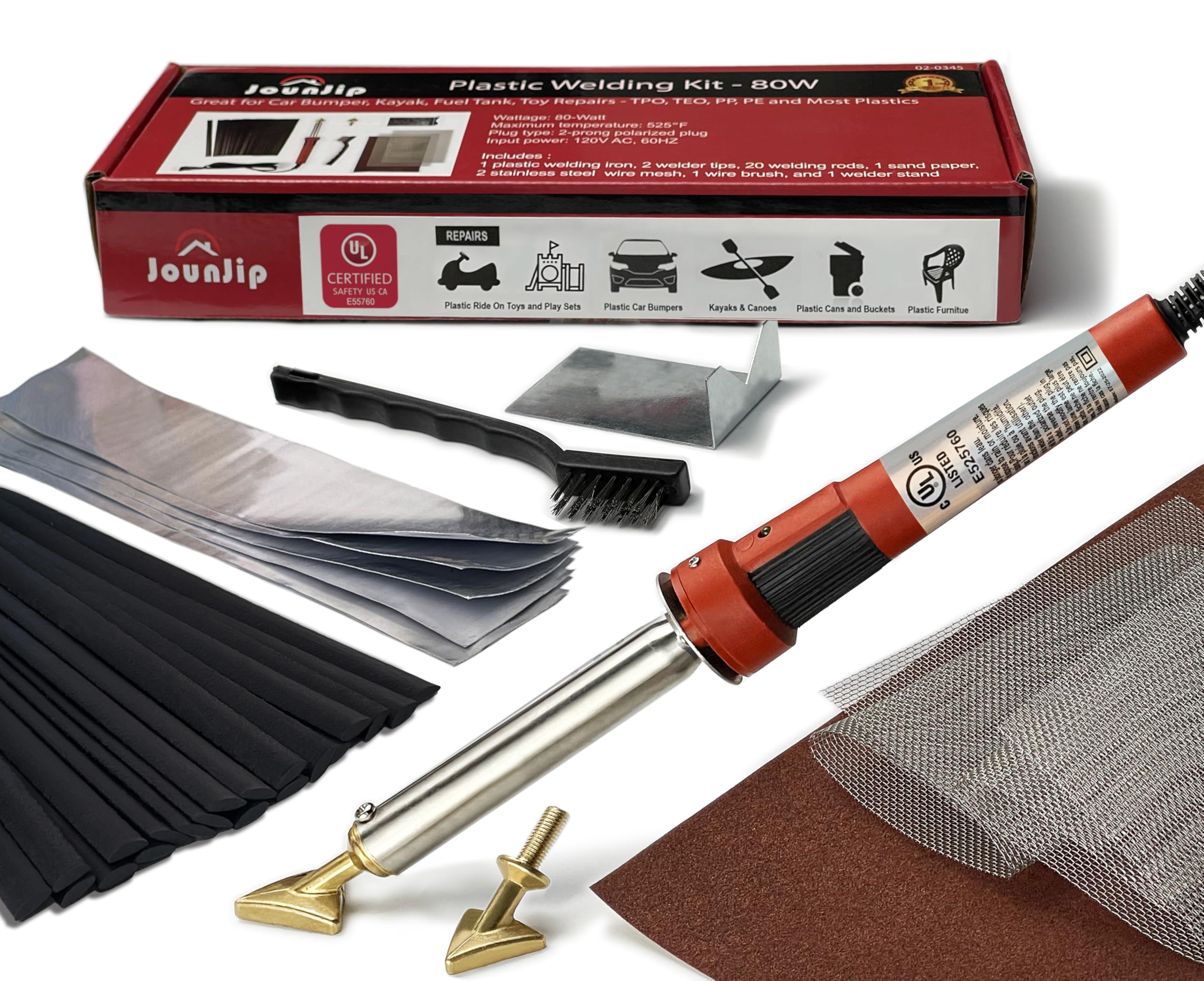 JOUNJIP Standard Plastic Welding Repair Kit UL-Certified Plastic Welder 80W