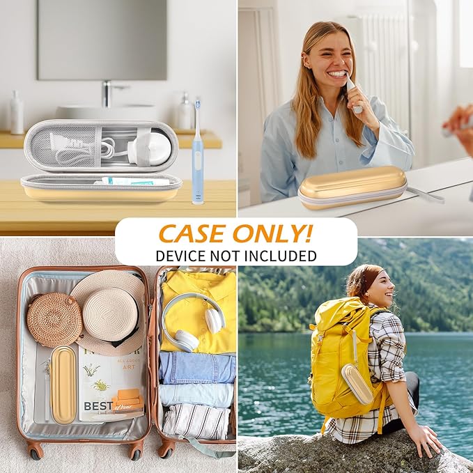 TYSORETY Toothbrush Travel Case for Oral B/Oral-B Pro 1000 1500 5000 7000 & Philips Sonicare 4100 1100 5300 5100 6100/iO Electric Toothbrush, Hard Protective Storage Bag (Dazzling gold)