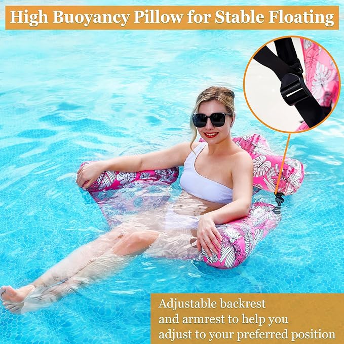 2 Pack 4th of July Inflatable Pool Floats Chair, 250th Anniversary American Flag Adjustable Pool Chair Lounger for Adults Heavy Duty, Blow Up Floating Swimming Water Chairs for Party Summer Lake Fun