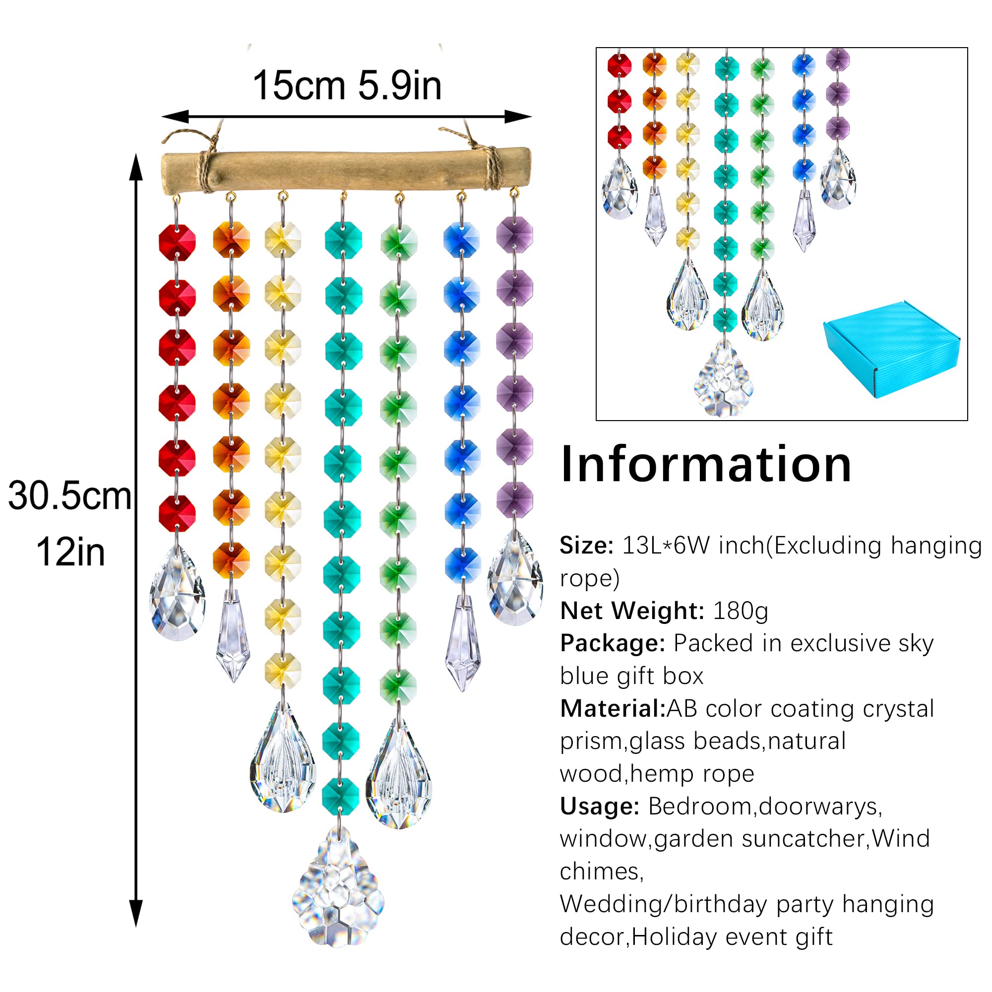 YU FENG 12 Inch Crystal Prism Suncatcher, Hanging Rainbow Maker Ornament