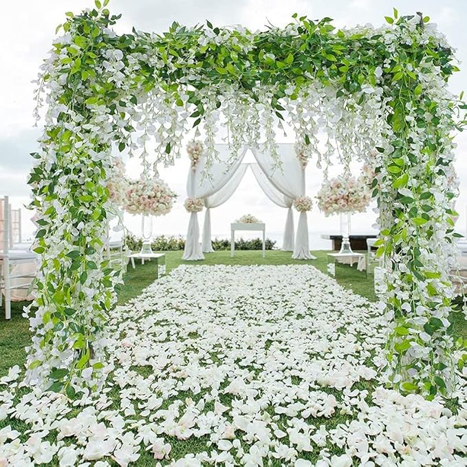 Wisteria Garland 5pack 33Ft Artificial Fake Wisteria Vine Hanging Flowers Fake Vines Plants