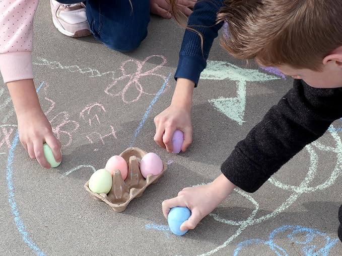 Kid Made Modern Sidewalk Chalk Set for Kids - Washable, Neon Colored Egg Chalk for Outdoor Play and Chalkboard Art - Ages 3+ (6 Pieces, Multicolor)