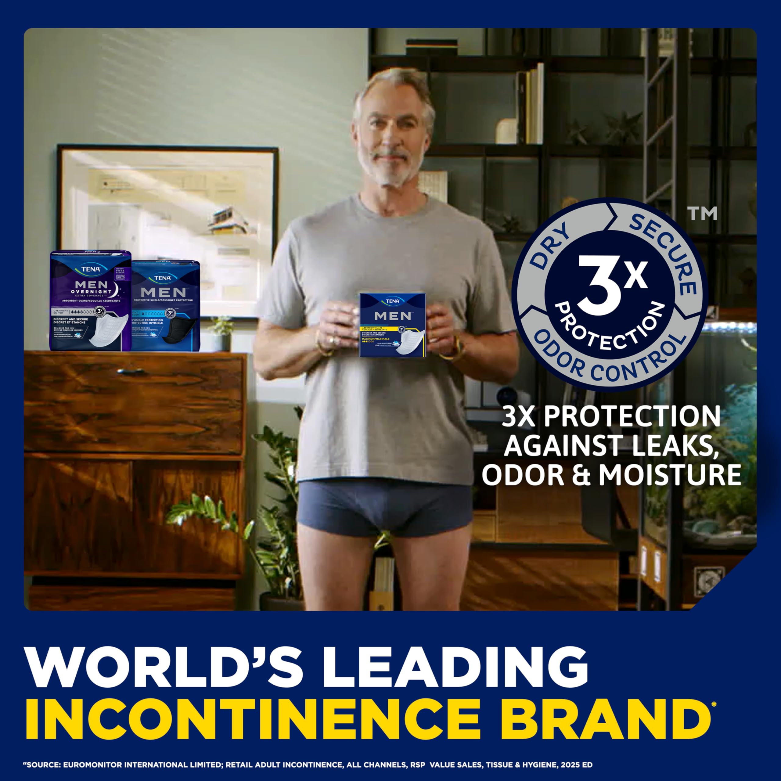 TENA Men Incontinence Guards for Men, Men's Pads, Bladder Control, Maximum Absorbency, 144 Count
