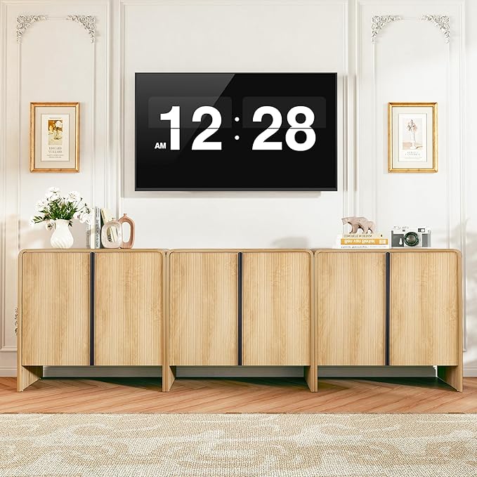 BERRYMERRY 2 Door Fluted Sideboard Buffet Cabinet with Storage, Modern Wood Cabinet with Adjustable Shelves for Living Room, Dining Room (Light Wood 6 Doors)