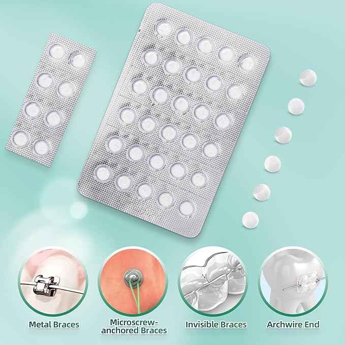 180 Orthodontic Wax for Braces Wax, Bowl-Shaped Design for Easy Molding Long-Lasting Hold, Food-Grade Dental Wax Individually Sealed Packets, Ortho Dots Clear for Braces, Portable and Easy to Tear