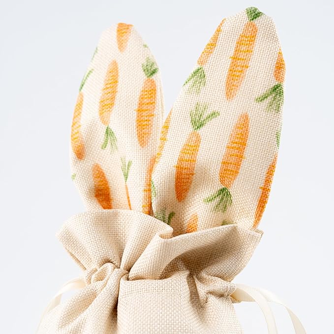 Cheerland Bunny Birthday Decoration Party Gift Bags Easter Treat Bags Bunny Favor Bag Reusable Burlap Goodie Rabbit Drawstring for Somebunny is One Kids Baby Shower Garden Tea Party Supplies Pack of 6