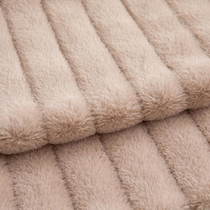 Pack of 2 Faux Fur Throw Pillow Covers 18x18 Inch Striped Decorative Soft Plush Couch Pillow Case Home Decor for Bed, Sofa, Living Room Beige