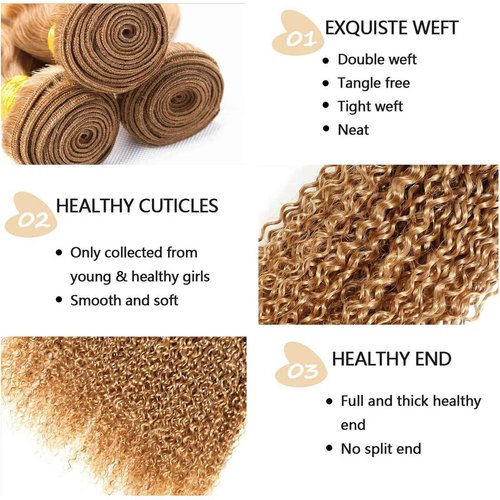 Fabimiya 16 18 20 Inch Human Hair Bundles Honey Blonde 27# Jerry Curly Bundles Human Hair 100% Unprocessed Soft Sewn In Hair with Double Weft for Black Women