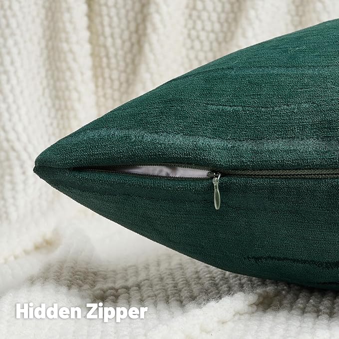 FUTEI Dark Green Chenille Decorative Throw Pillow Covers 22x22 Inch Set of 2,Soft Embossed Striped Textured Cushion Case,Modern Home Decor for Couch Bed Living Room