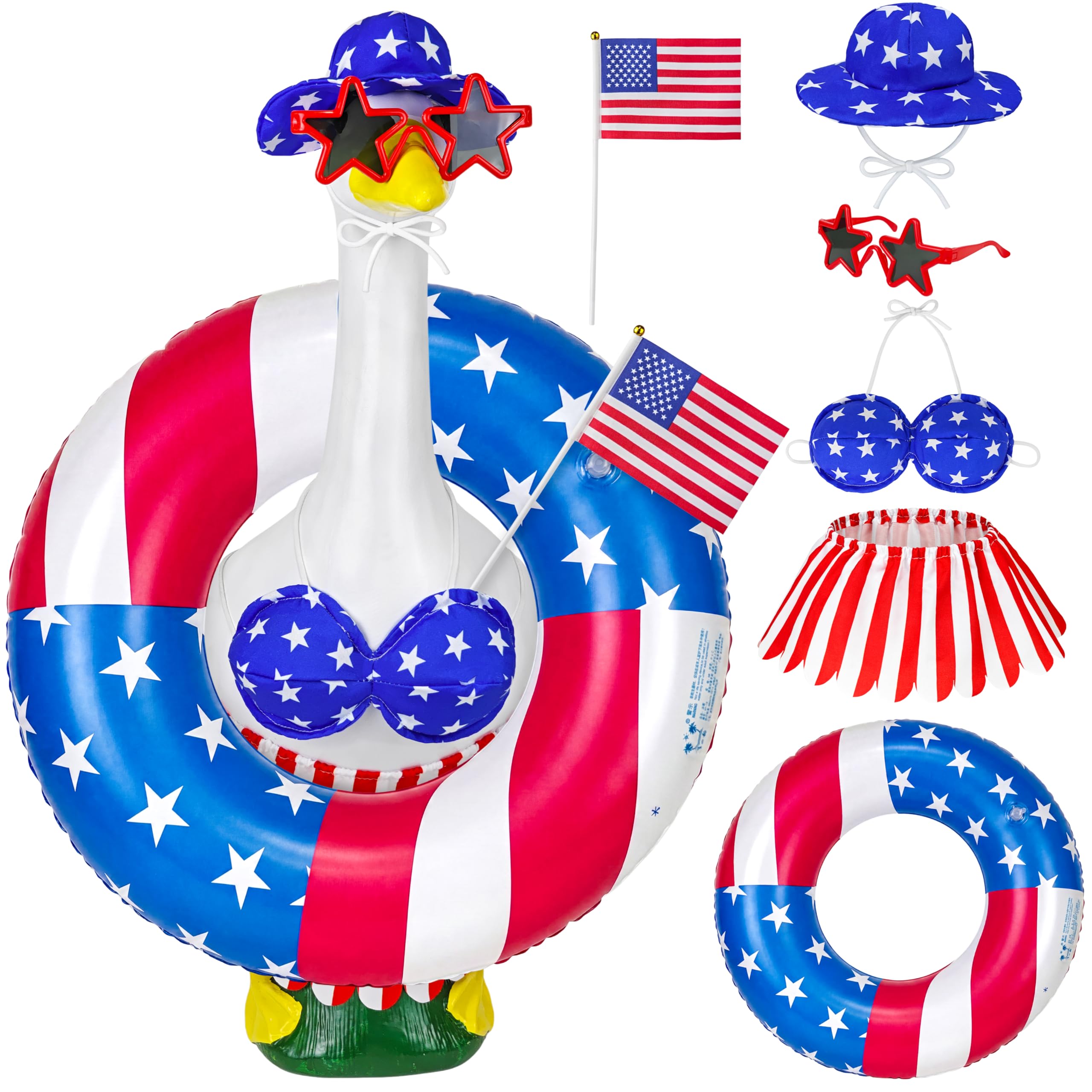 Ueyben 4th of July Bikini Porch Goose Outfit, Summer Patriotic Goose Outfit Independence Memorial Day Geese Clothes Costume for 23" Lawn Cement Plastic Geese Statue for Outdoor Garden Patio Yard Decor