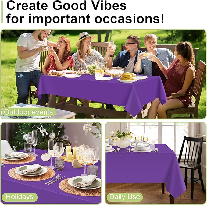 QIKSION Purple Plastic Table Cloth Disposable 2 Pack, 54 x 108 Inch Tablecloths for Party, Birthday, Graduation, Halloween Decorations, Rectangle Table Cover