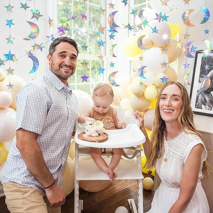 52 Feet Star Garland Banner Decorations for Party,Gold Star Hanging Bunting Banner Hanging Glitter Stars Garland Christmas Birthday Decorations (4 Pack Star and Moon)
