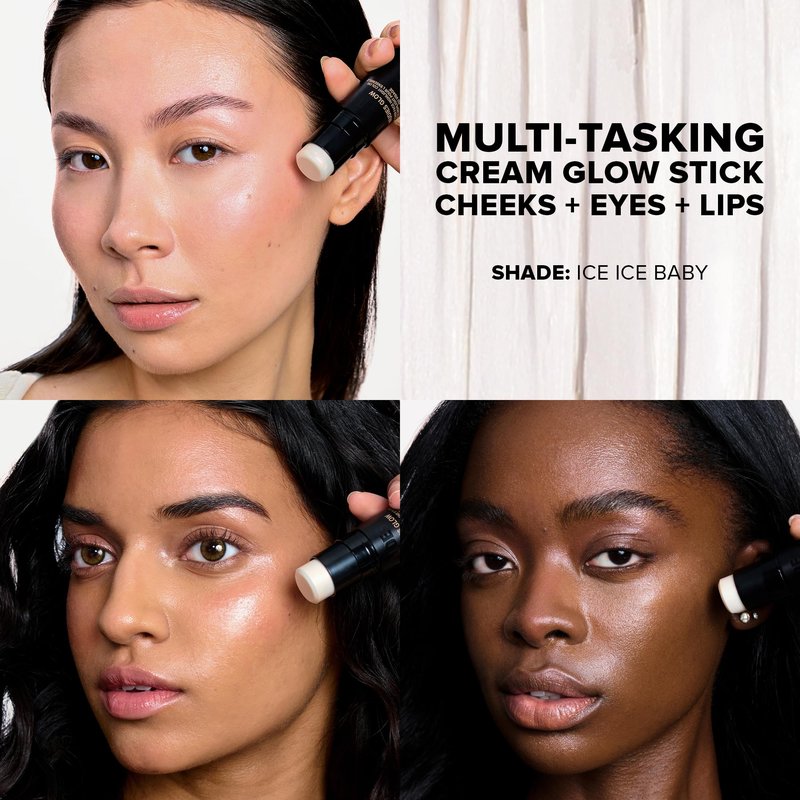 Nudestix Nudies Glow Highlighter Stick – Multi-Use Cream Highlighter for Face, Eyes & Body with Built-In Brush | Dewy, Radiant Finish for All Skin Tones | Ice Ice Baby