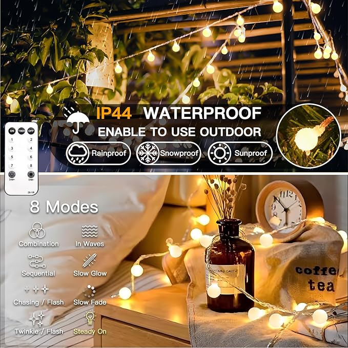 suddus String Lights for Bedroom, 99ft 300 Led Connectable Globe String Lights Indoor, Hanging Fairy Lights Plug in with Remote for Kids Room Dorm Classroom Outdoor Christmas Tree Decor, Warm White