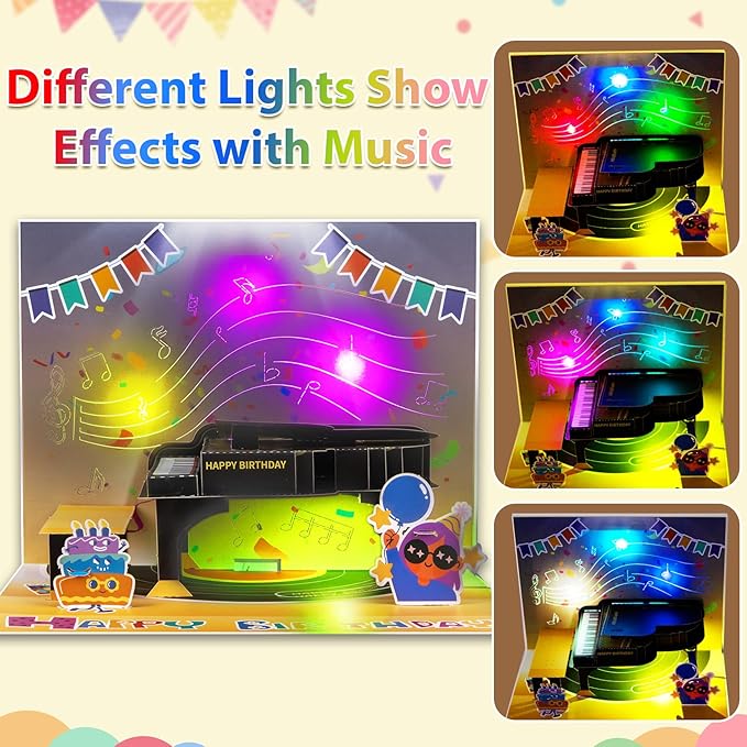 GREETING ART Musical Birthday Cards, Piano Birthday Card With Music and Light, 3D Piano Card, Piano Pop Up Card, Piano Greeting Cards for Men Women
