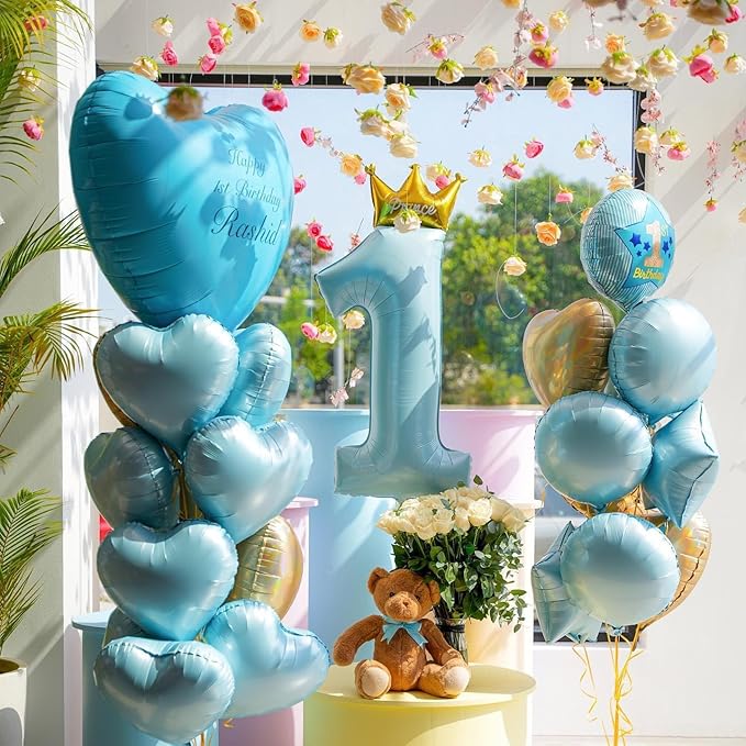 Lovoir 12 Pcs Blue Heart Shape Foil Mylar Balloons 18 Inch Love Balloons for Valentine's Day Birthday Party Decorations Wedding Engagement Romantic Decor (Baby Pink & Baby Blue & White)