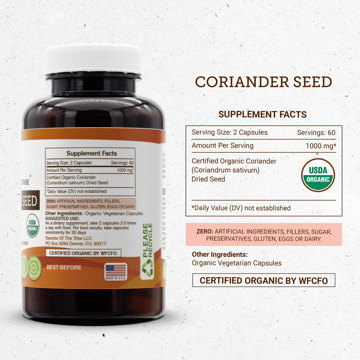 Secrets of the Tribe Coriander Seed USDA Organic | Made with Vegetarian Capsules and Certified Organic Coriander Dried Seed (120 Capsules)