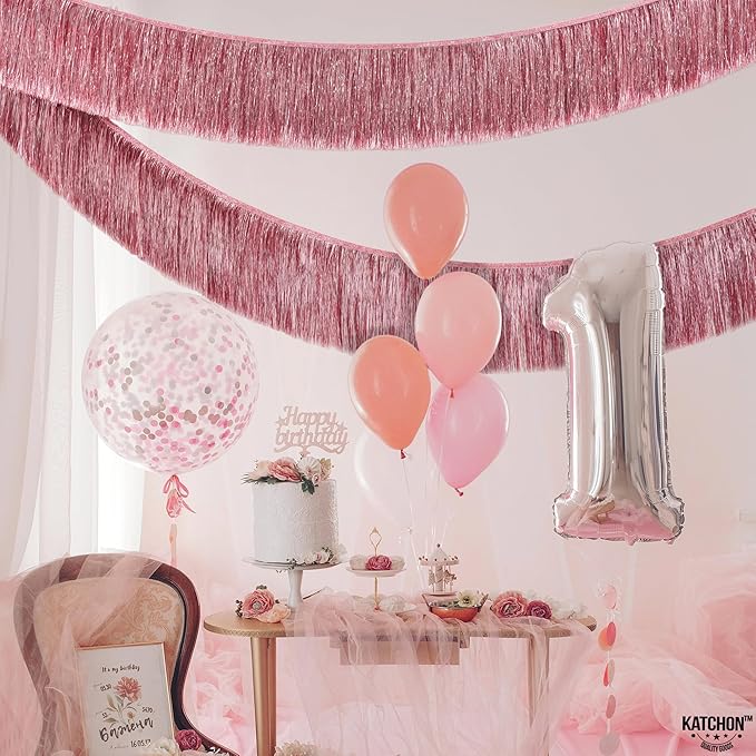 KatchOn, XtraLarge Rose Gold Fringe Banner - Pack of 2 | Rose Gold Backdrop for Bachelorette Party Decorations | Streamers for Birthday Decorations | Fringe Garland for Valentines Day Decorations