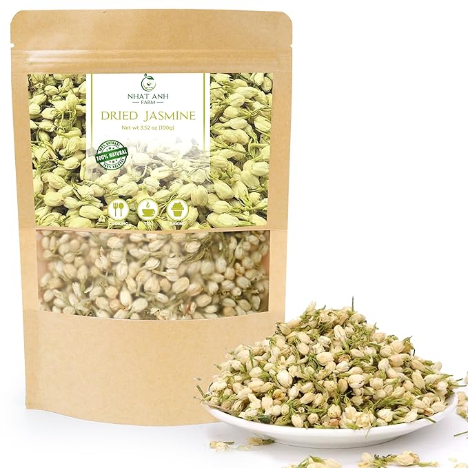 Nhat Anh Farm - Dried Jasmine Flowers - Pure Jasmine Buds 3.5oz(100g) Natural & Pure - Dried Jasmine Flowers Sugar/Caffeine/Gluten Free. Making Tea, Baking